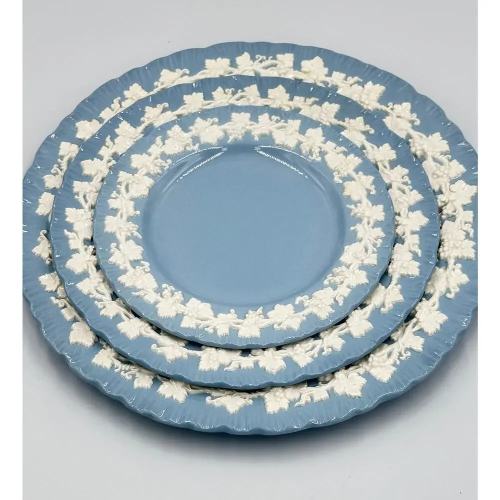Wedgwood Embossed Queens Ware 3pc Dinner Salad Dessert Plates United Kingdom